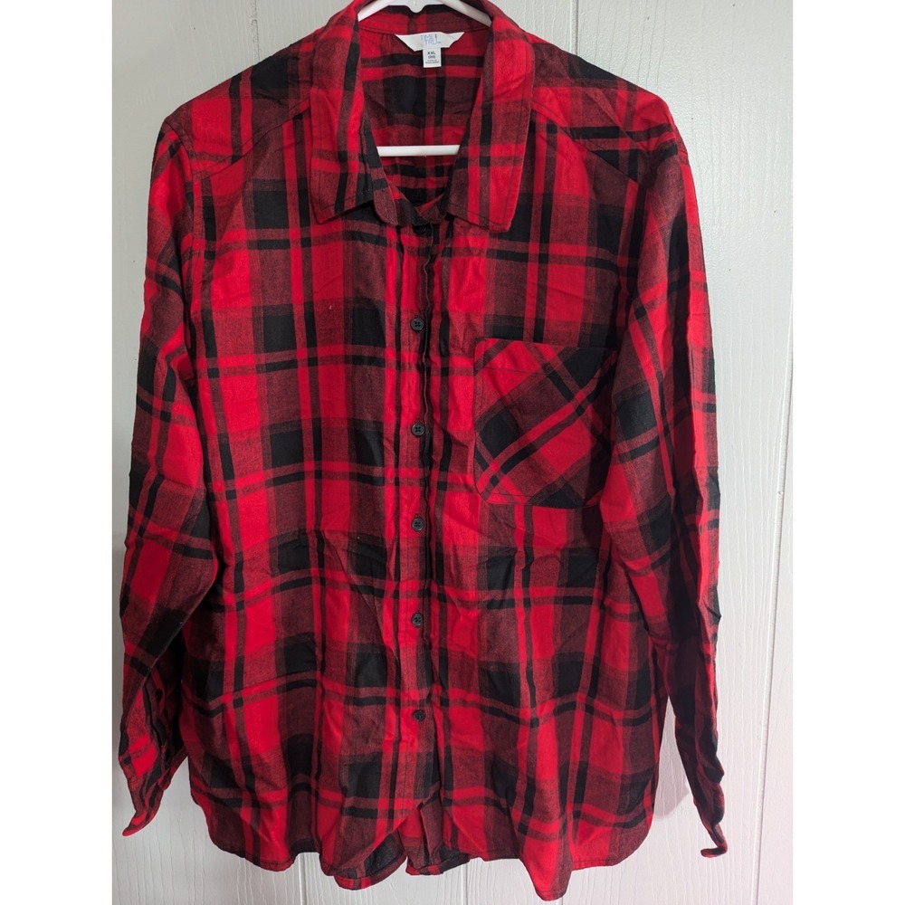 Time and Tru flannel style lumberjack button front‎ long sleeve womens XXL shirt